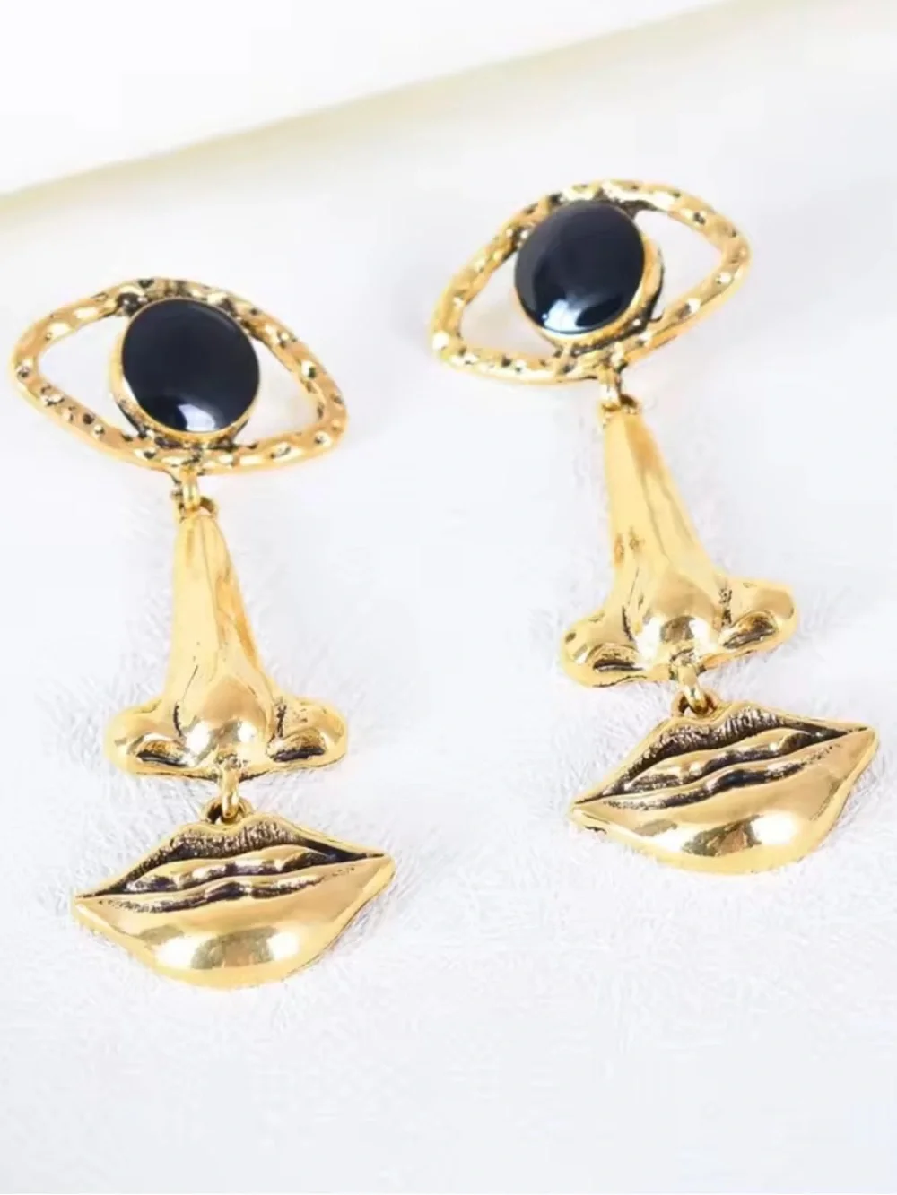 Anthropologie Gold Drop Earrings with Black Cabochon